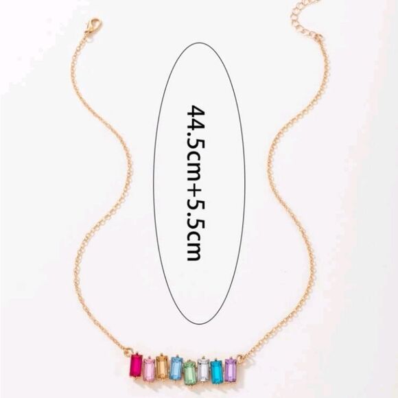 Multi color Rhinestone Necklace Gold Tone Chain - Picture 4 of 5